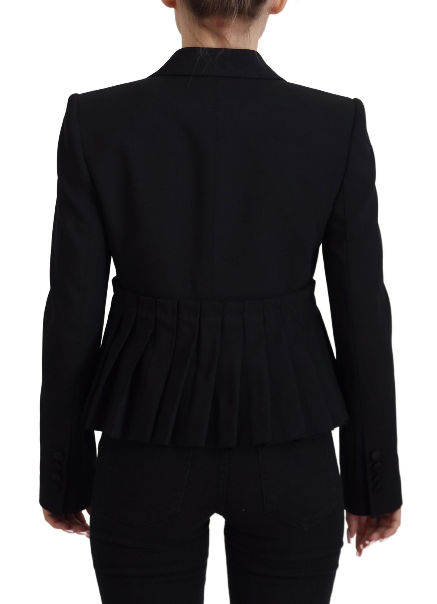 Chaqueta blazer de lana negra de botonadura sencilla