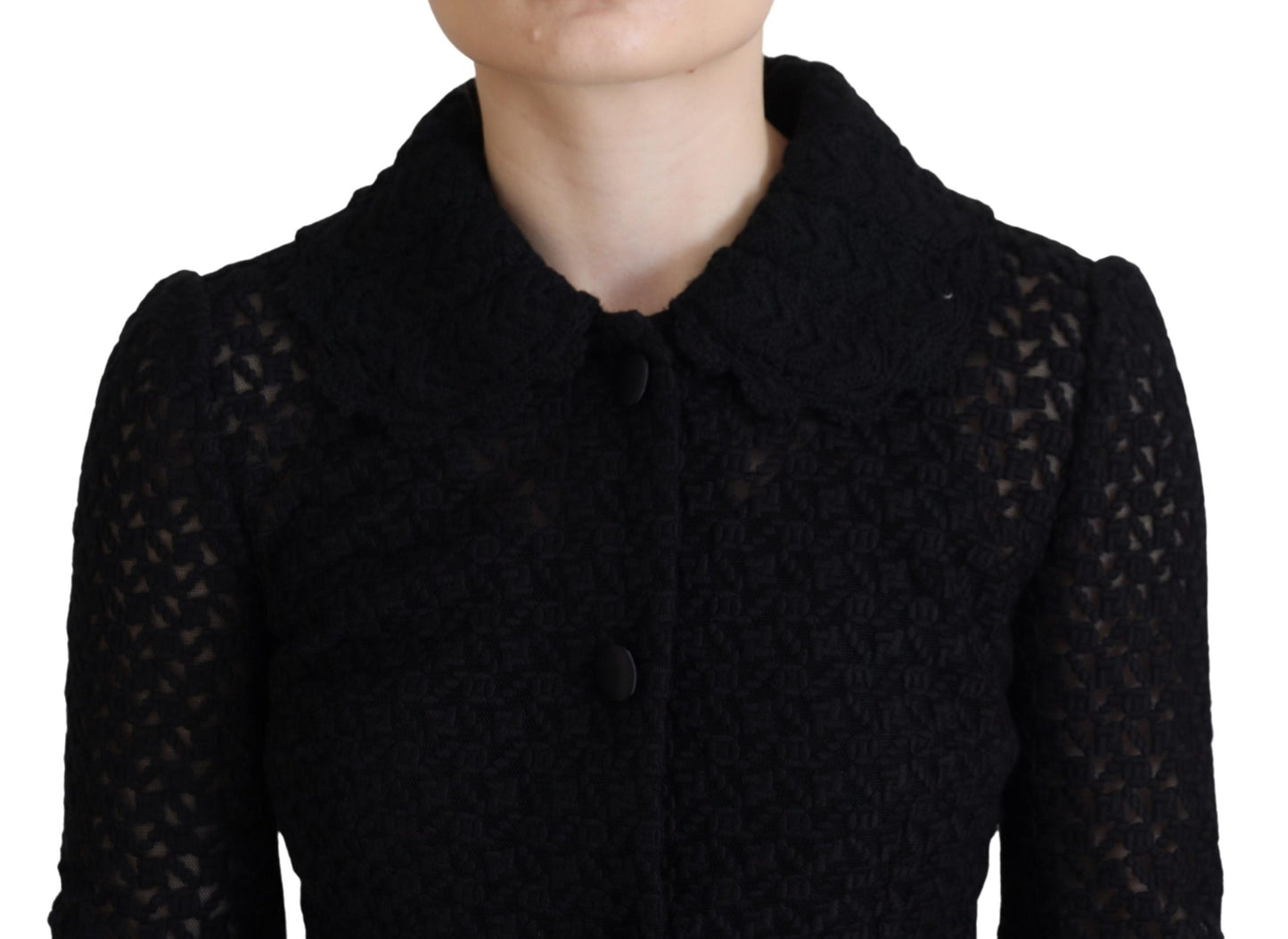 Chaqueta de punto de lana negra con cuello abotonado