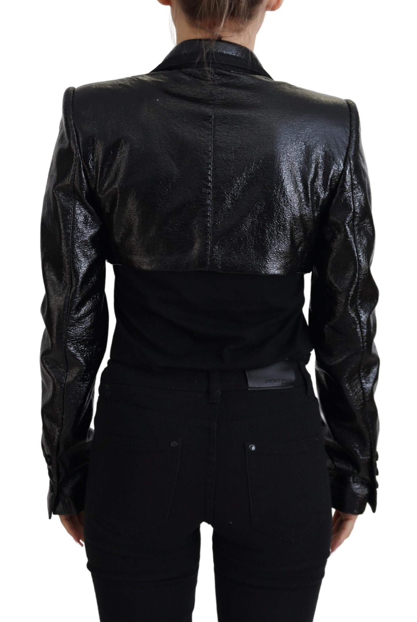 Chaqueta corta de algodón negra de manga larga