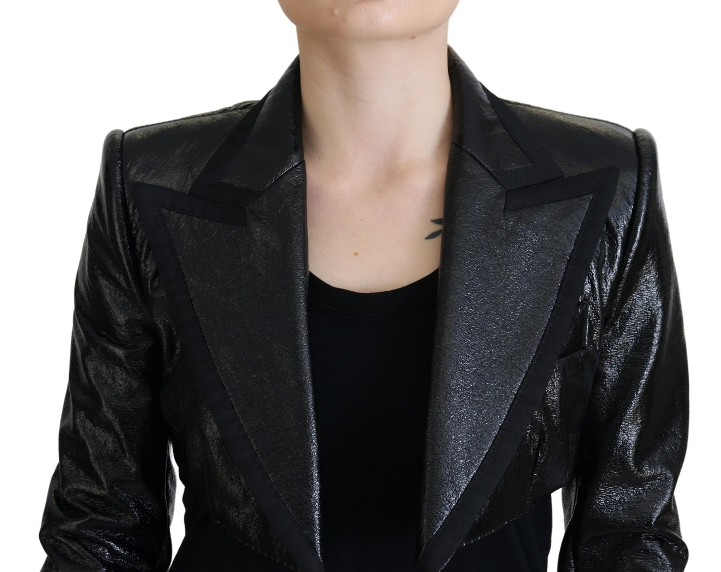 Chaqueta corta de algodón negra de manga larga