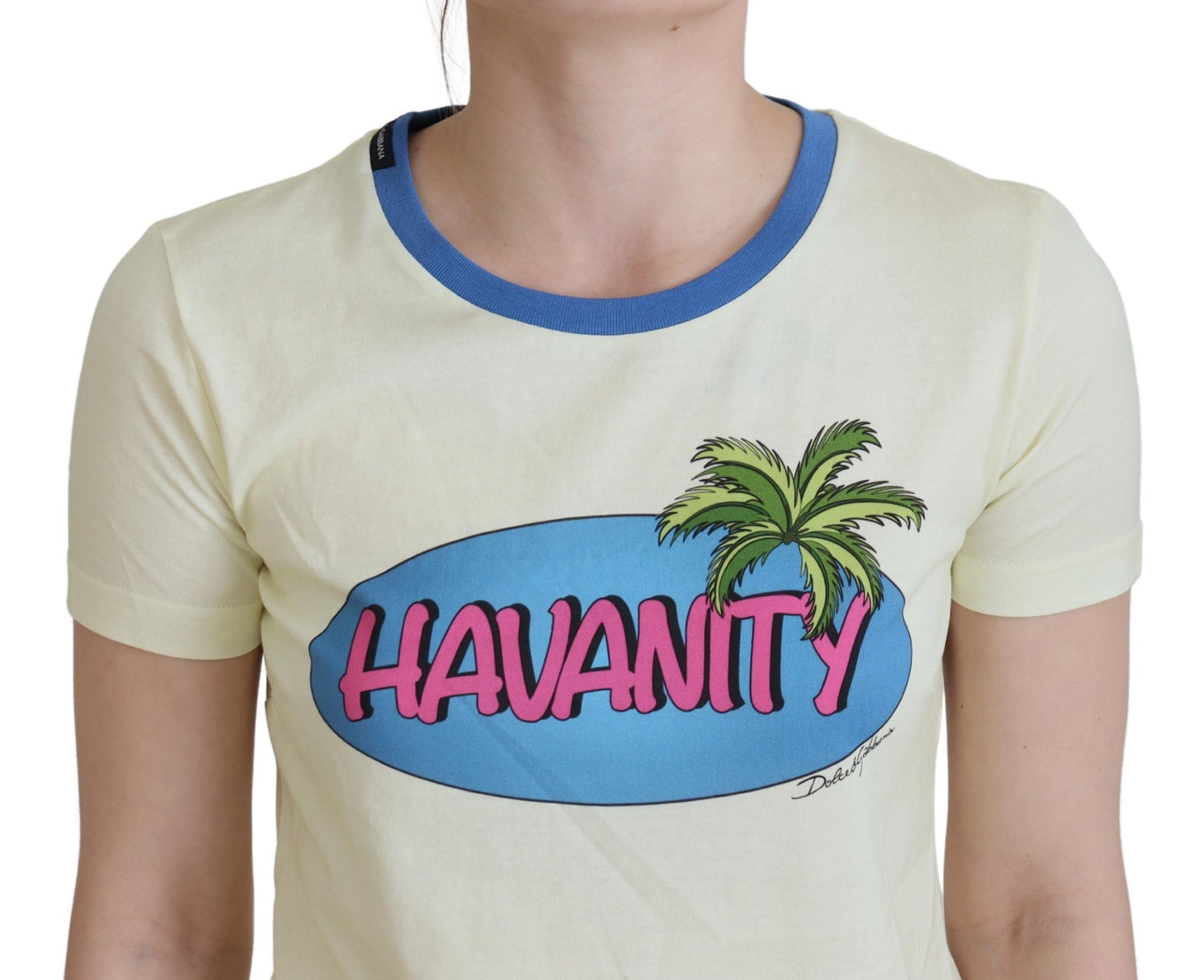 Camiseta de algodón con cuello redondo Havanity amarilla