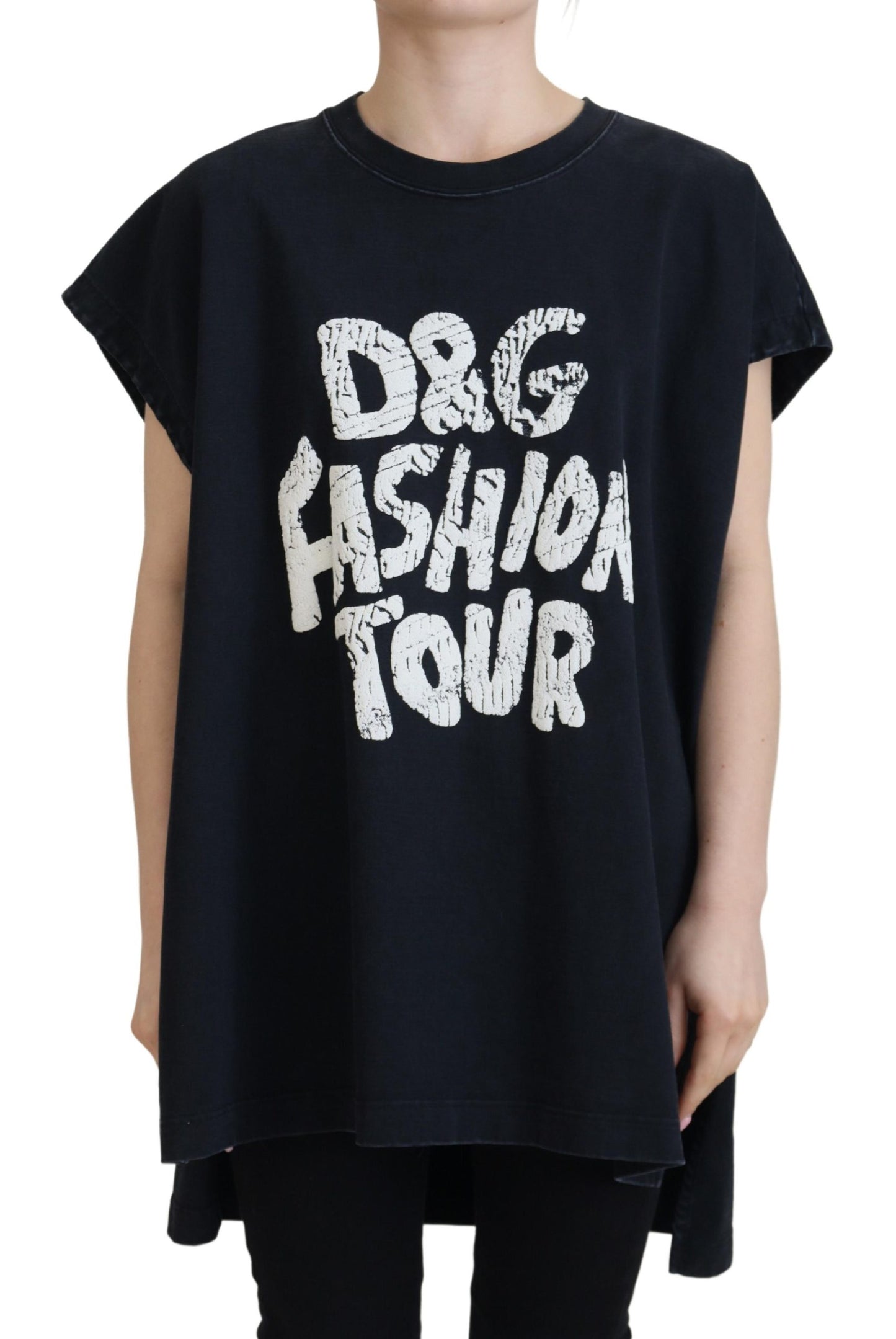 Camiseta de algodón con cuello redondo D&G Fashion negra