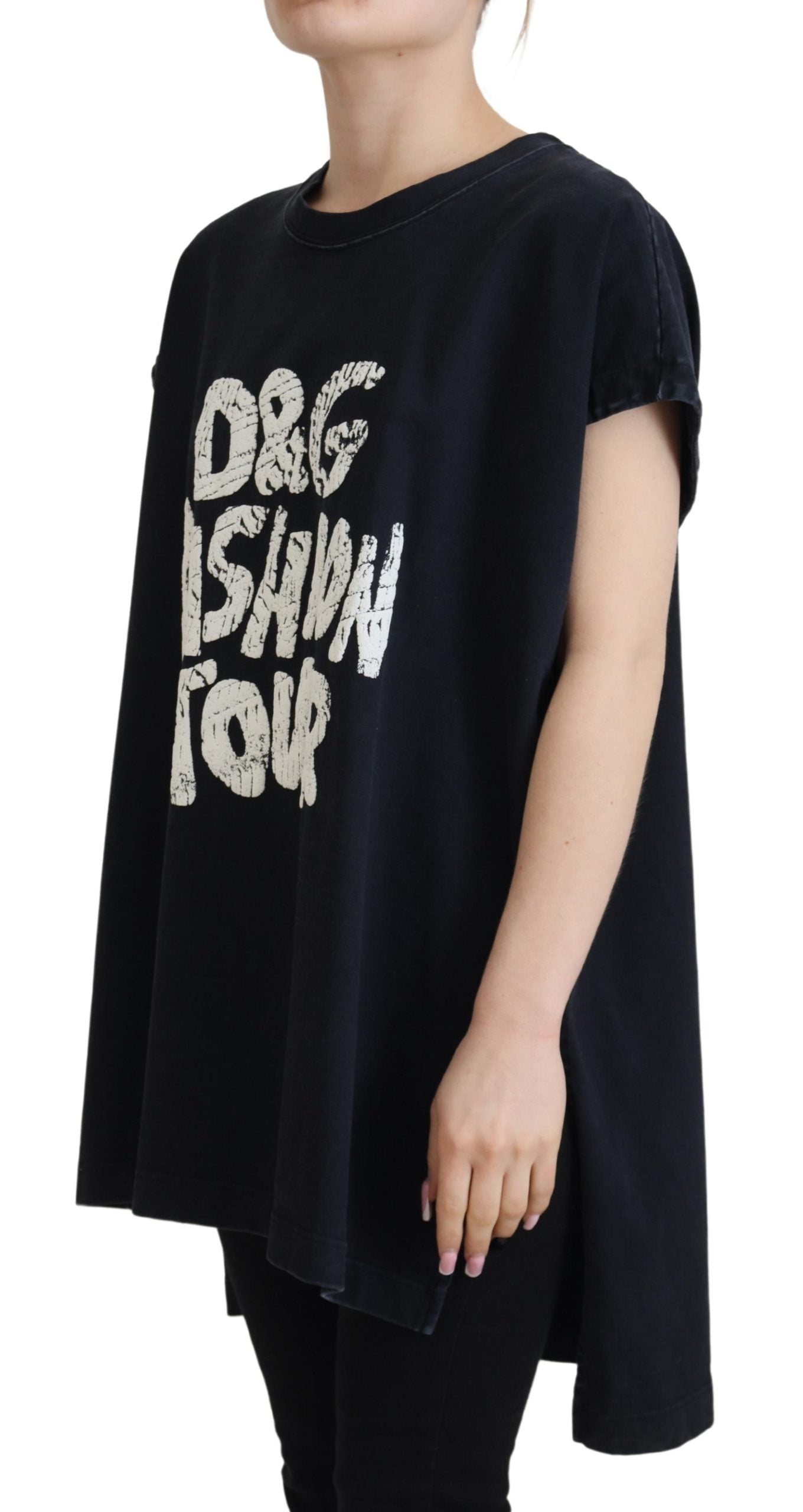 Camiseta de algodón con cuello redondo D&G Fashion negra