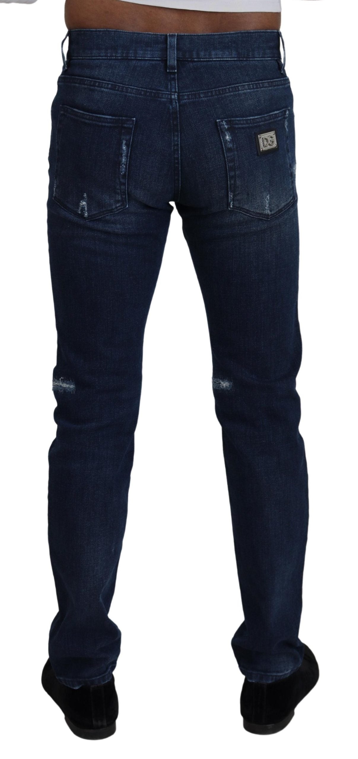 Jean skinny en coton bleu déchiré