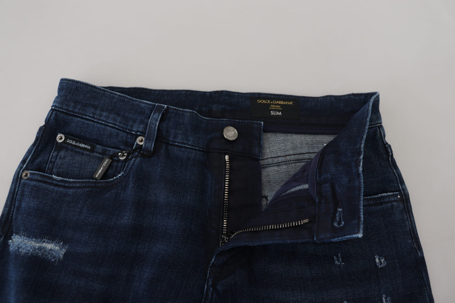 Jean skinny en coton bleu déchiré