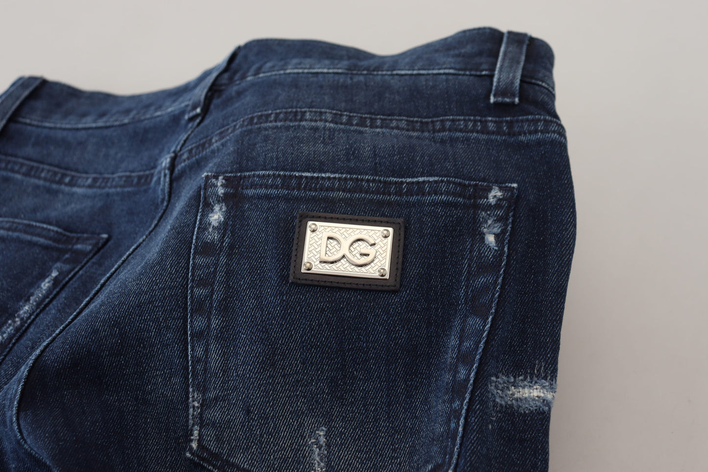 Jean skinny en coton bleu déchiré