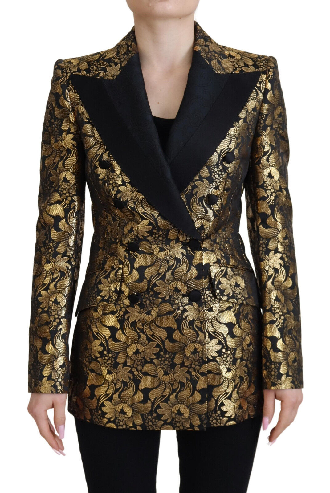 Chaqueta blazer de jacquard en dorado y negro