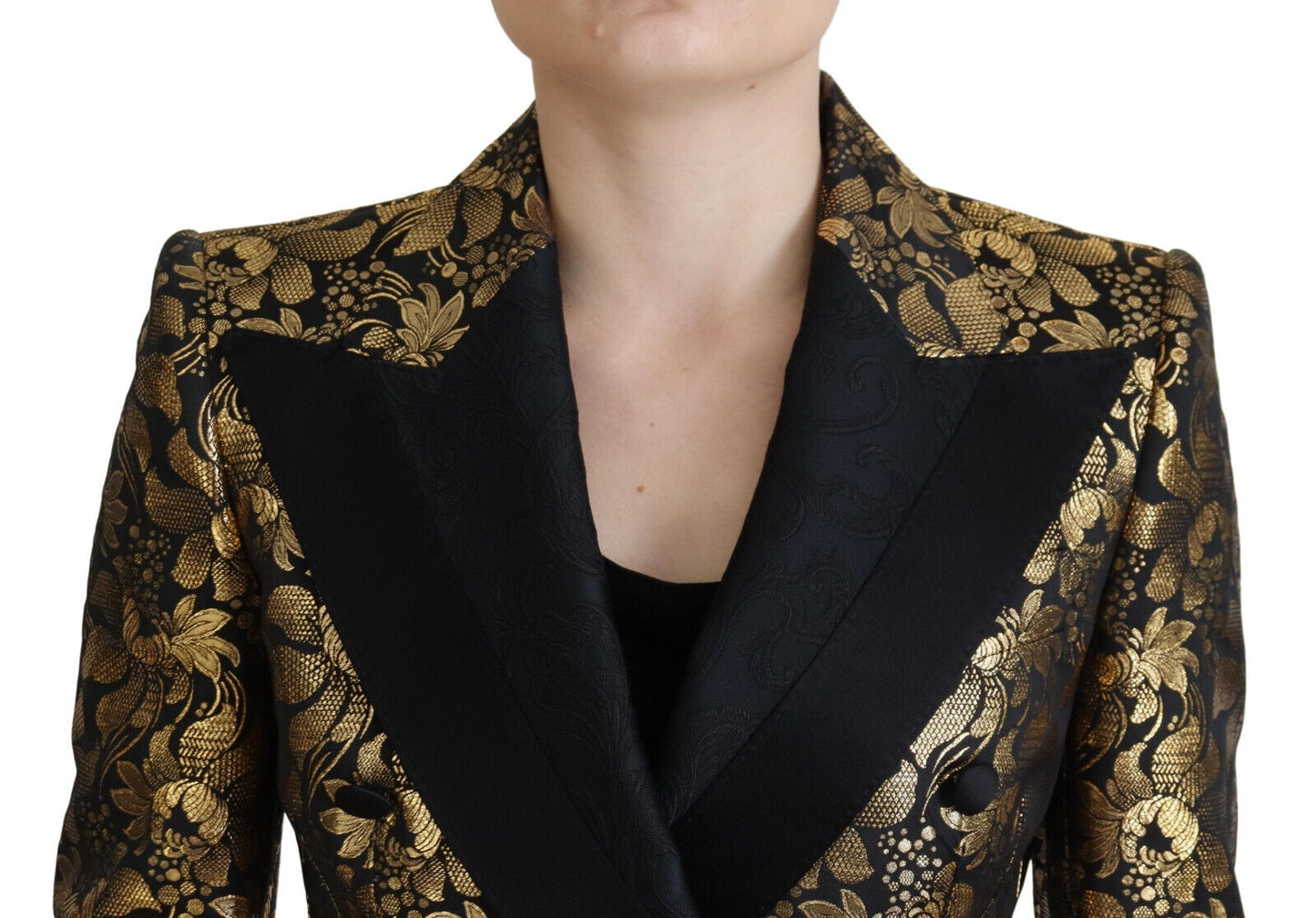 Chaqueta blazer de jacquard en dorado y negro