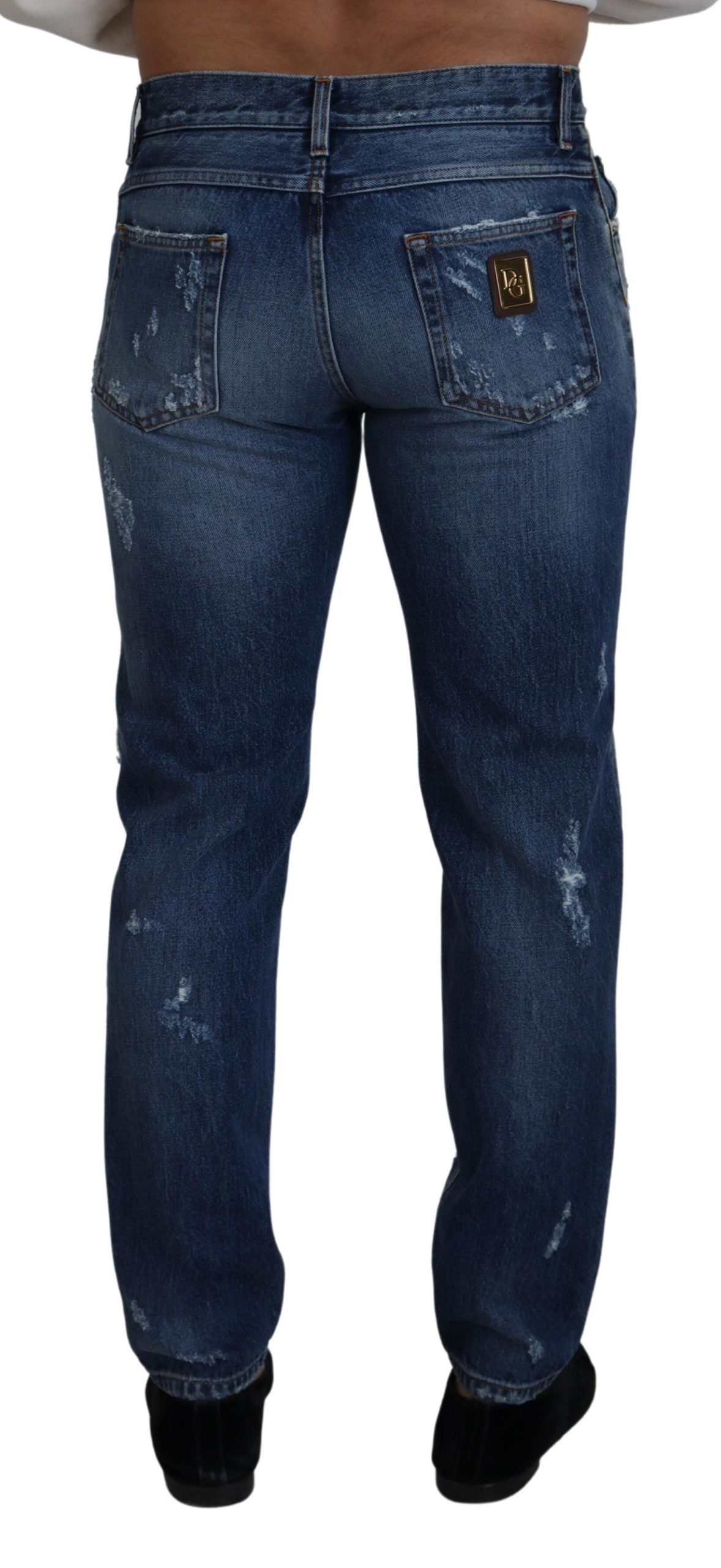 Jean en denim bleu déchiré en coton pour homme