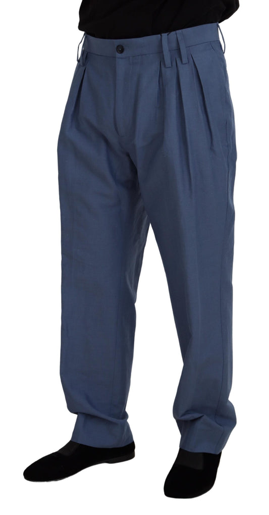Pantalones formales chinos de lino azul para hombre
