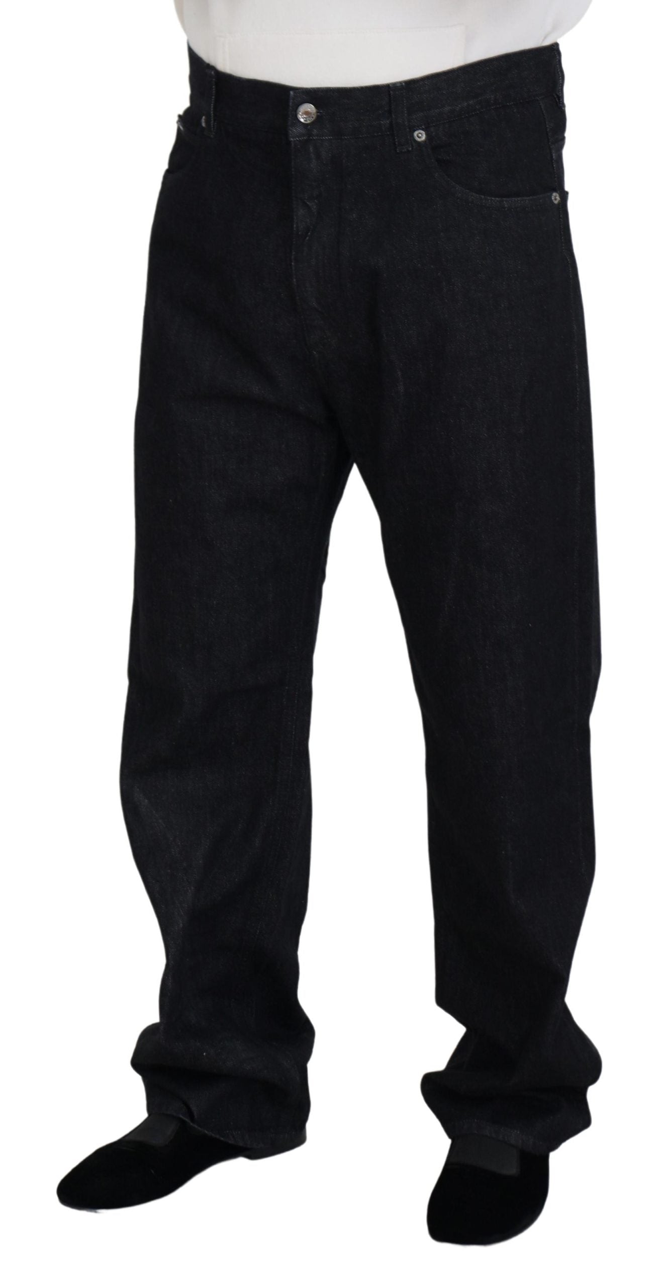 Vaqueros casuales de algodón lavado negro para hombre