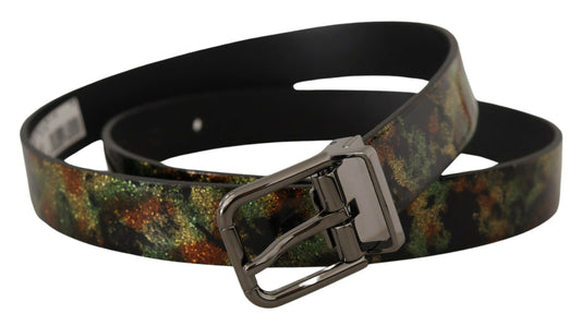 Ceinture en cuir noir scintillant avec boucle en métal noir