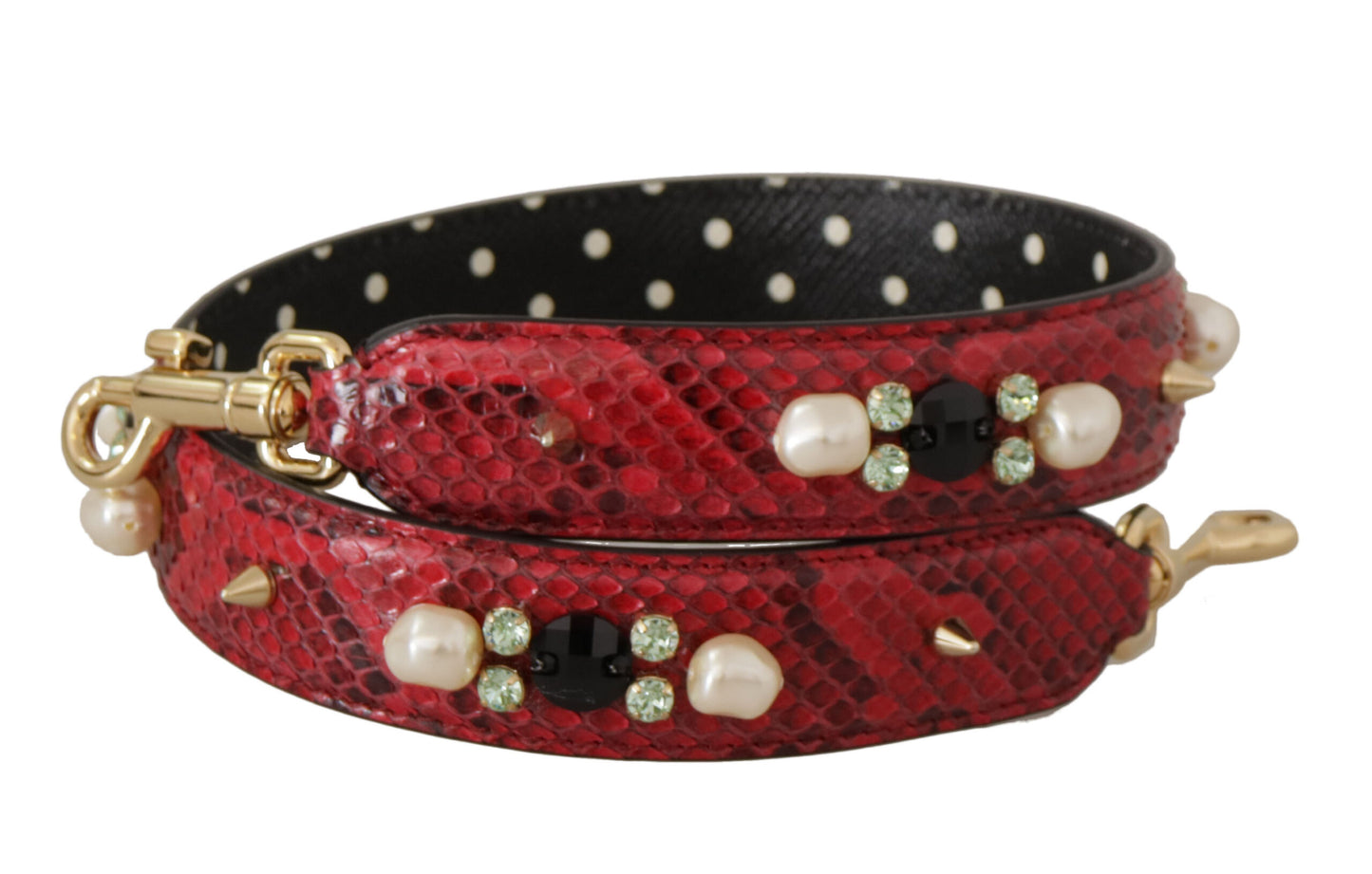 Correa de hombro para bolso de cuero exótico rojo con cristales