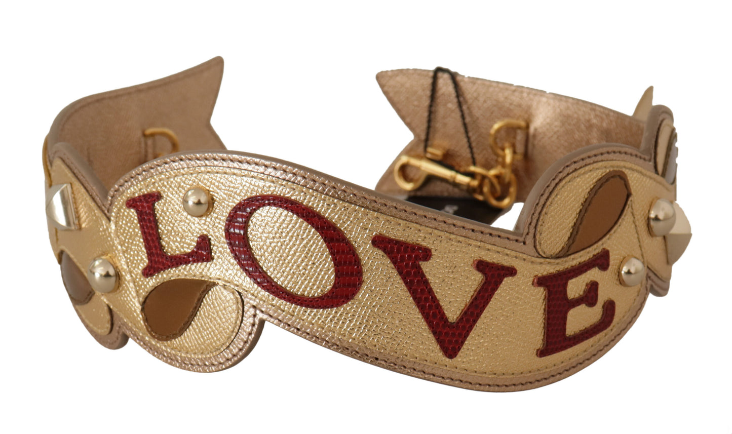 Correa de hombro para bolso con parche LOVE de cuero dorado