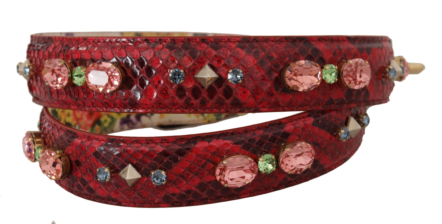 Correa de hombro reversible con cristales de cuero exótico rojo