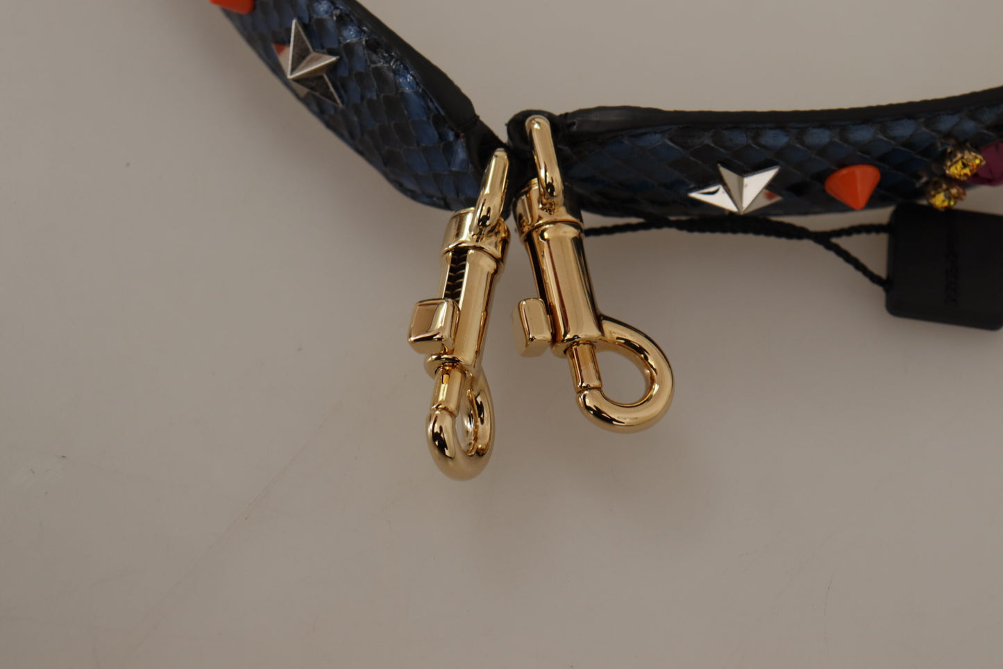 Correa de hombro reversible de cuero exótico azul con cristales