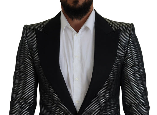 Blazer coupe slim en jacquard noir argenté