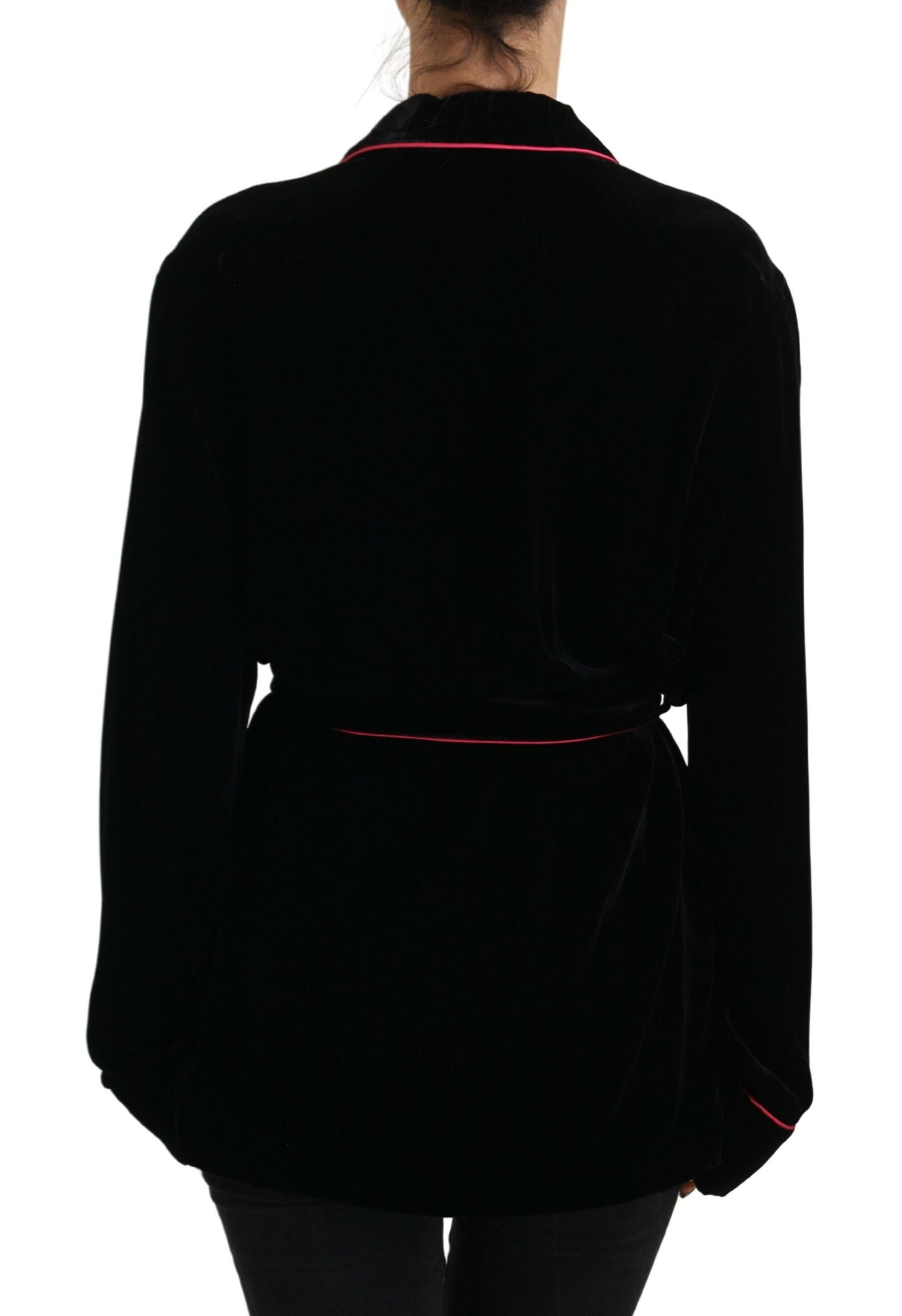 Chaqueta de viscosa con cinturón y botones negros