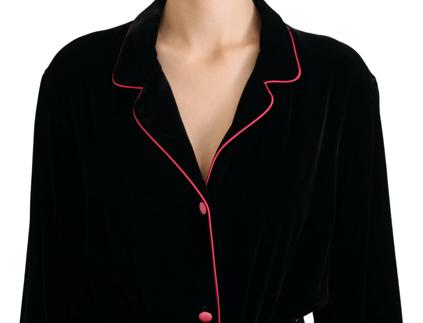 Chaqueta de viscosa con cinturón y botones negros