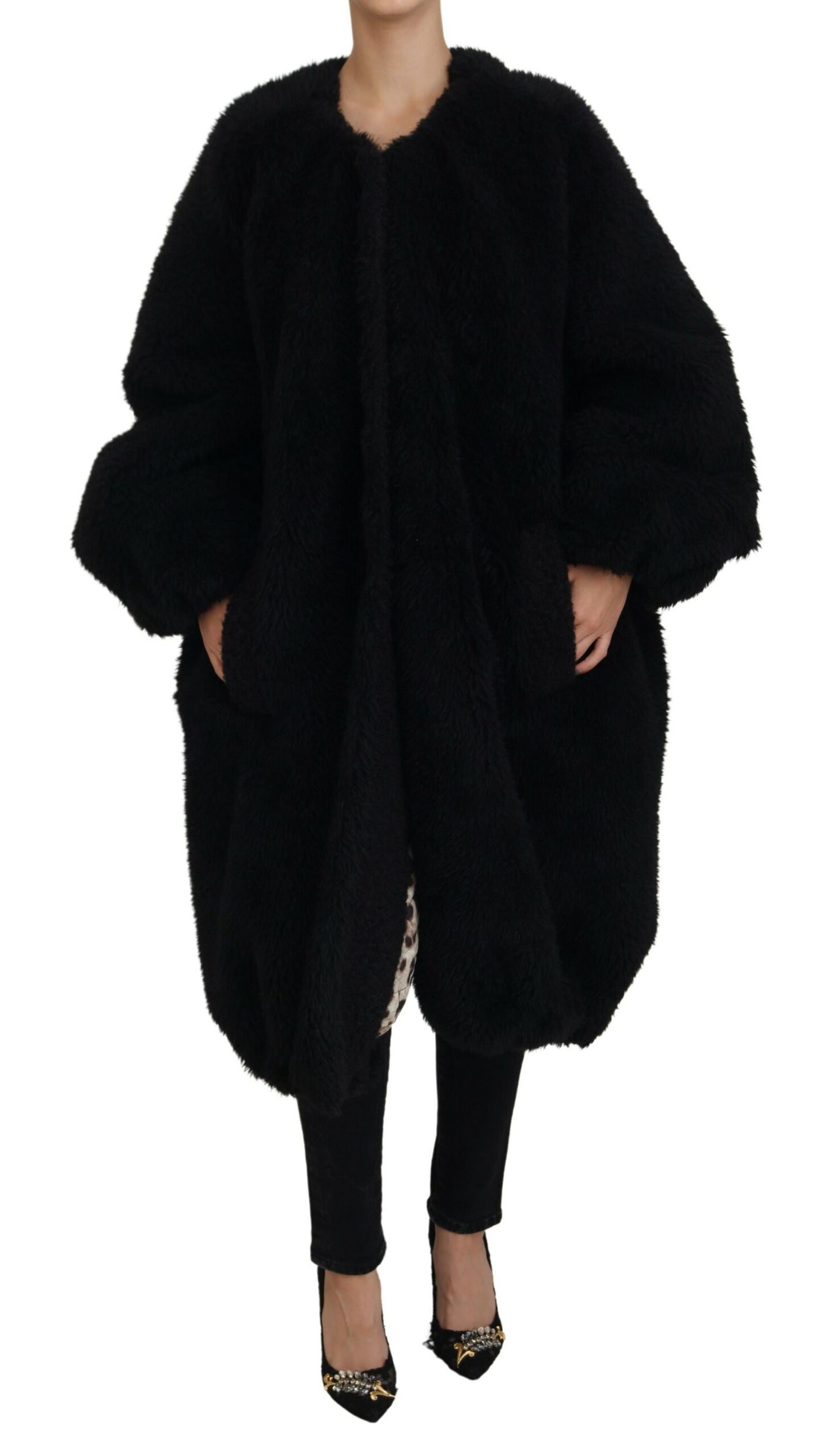 Chaqueta de piel sintética de mezcla de cachemira negra