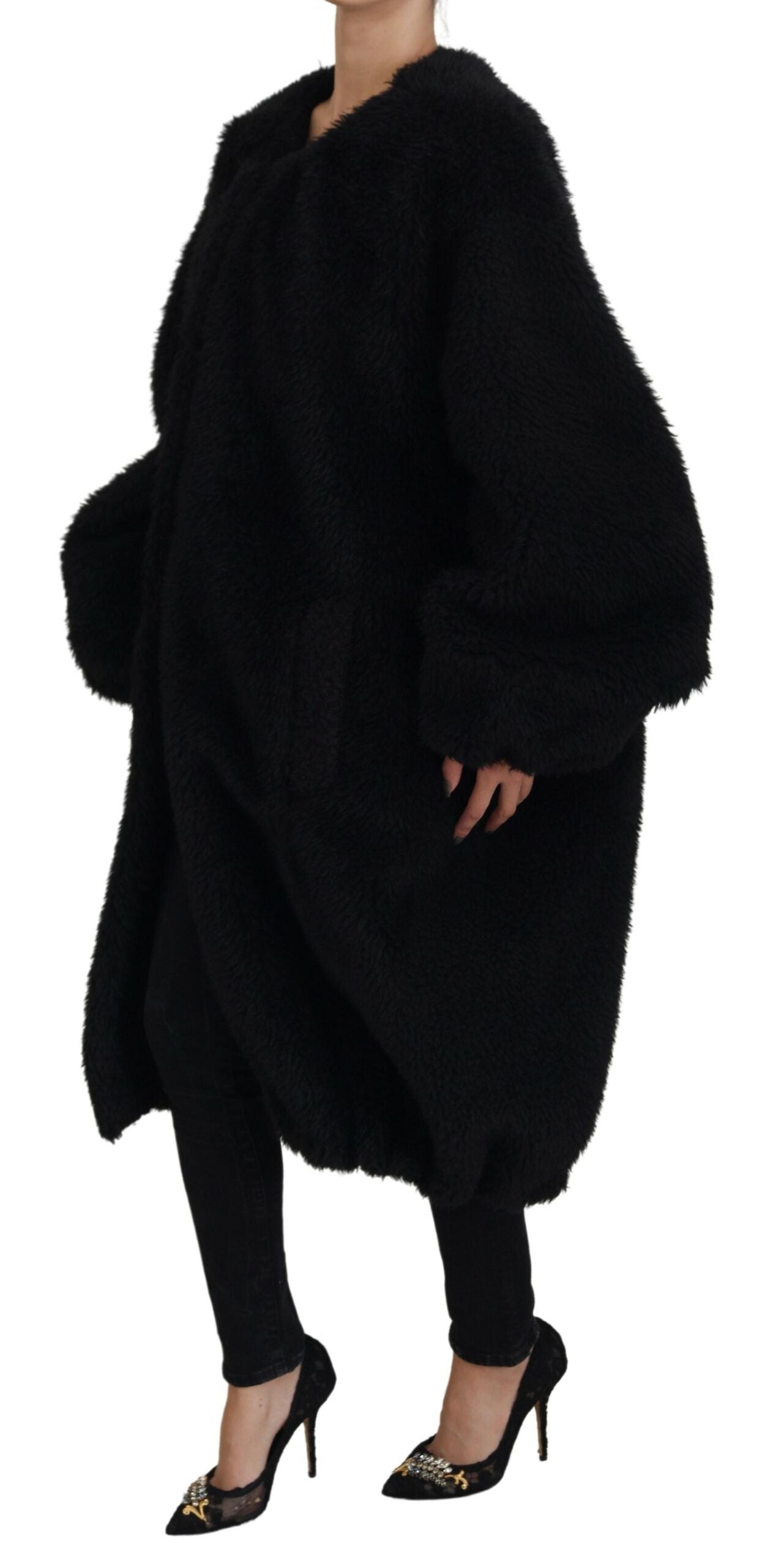 Chaqueta de piel sintética de mezcla de cachemira negra