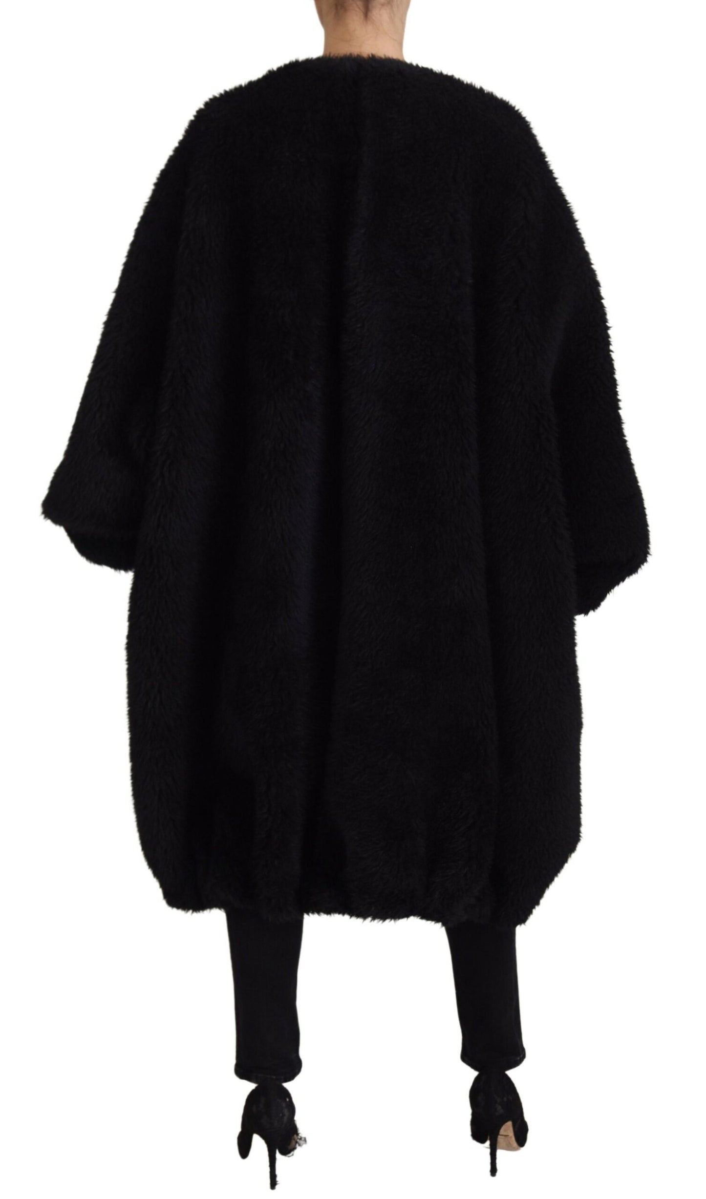 Chaqueta de piel sintética de mezcla de cachemira negra