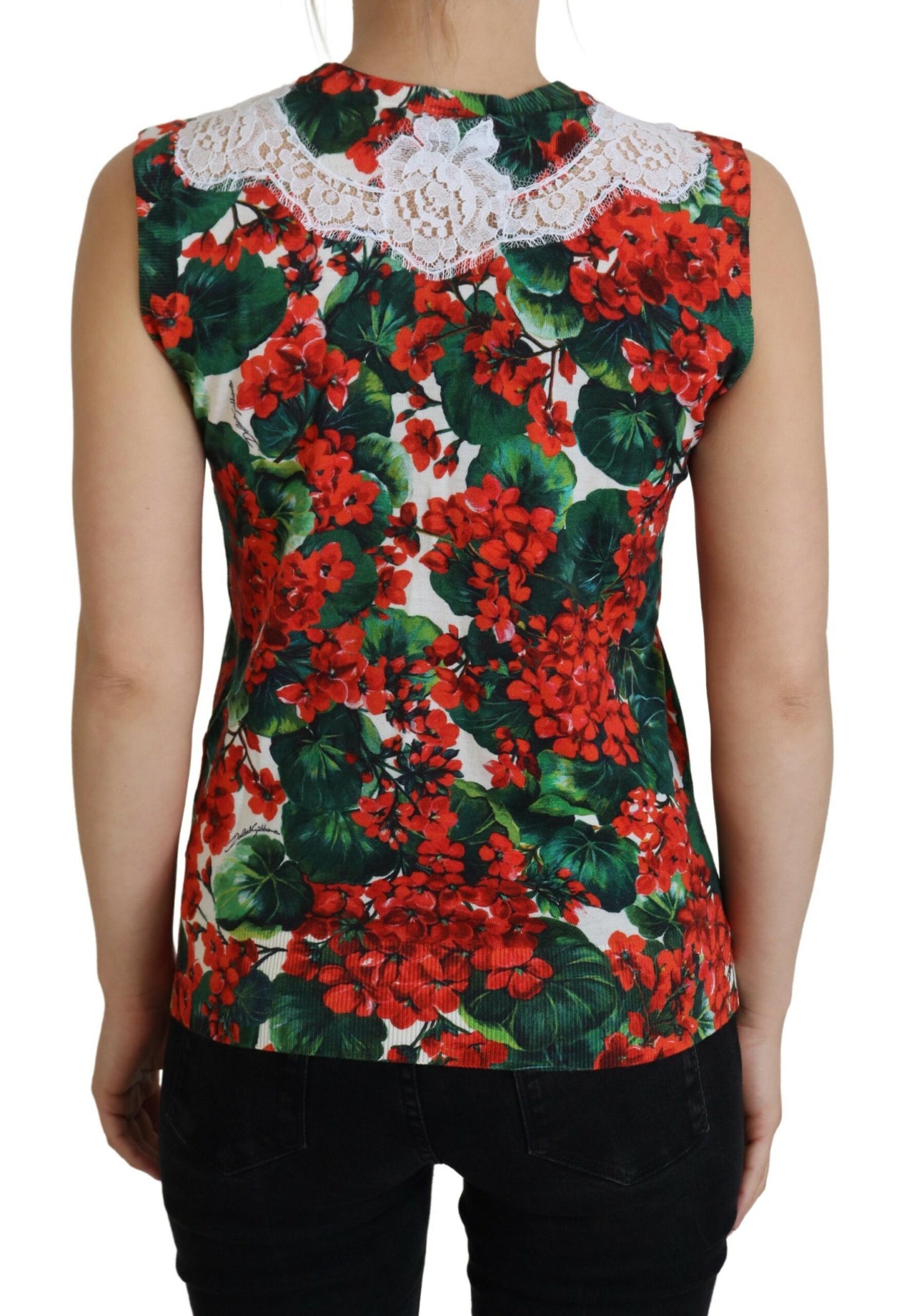Camiseta sin mangas de encaje de lana con flores blancas