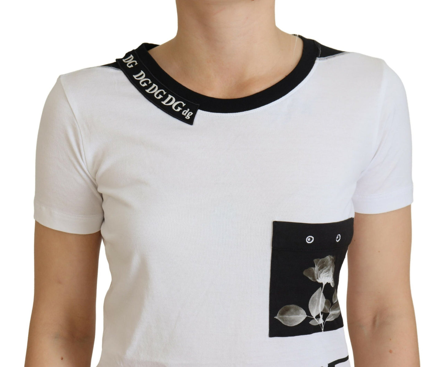 Camiseta de algodón blanca con cuello redondo