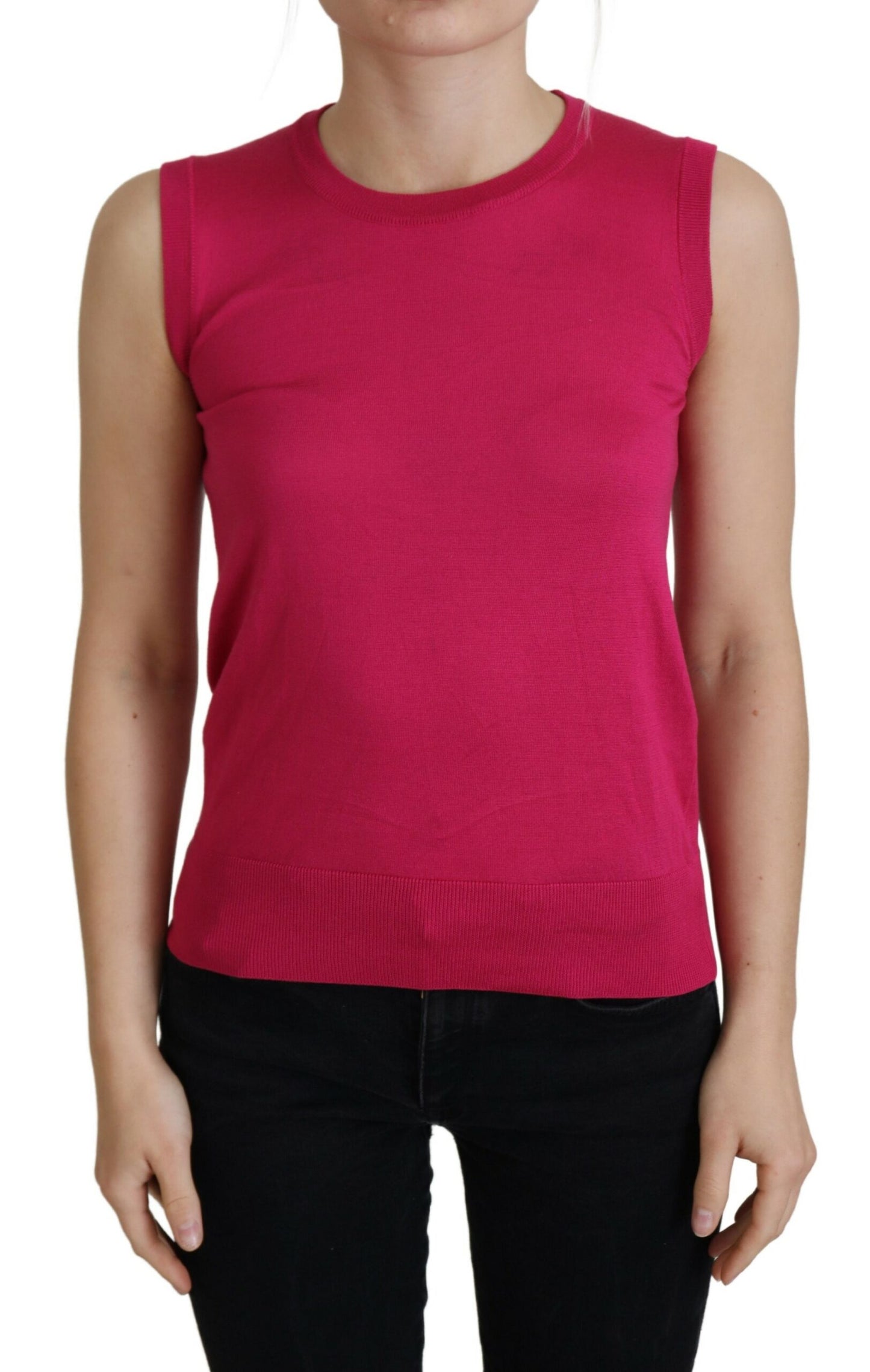 Camiseta sin mangas con cuello redondo y chaleco de seda rosa