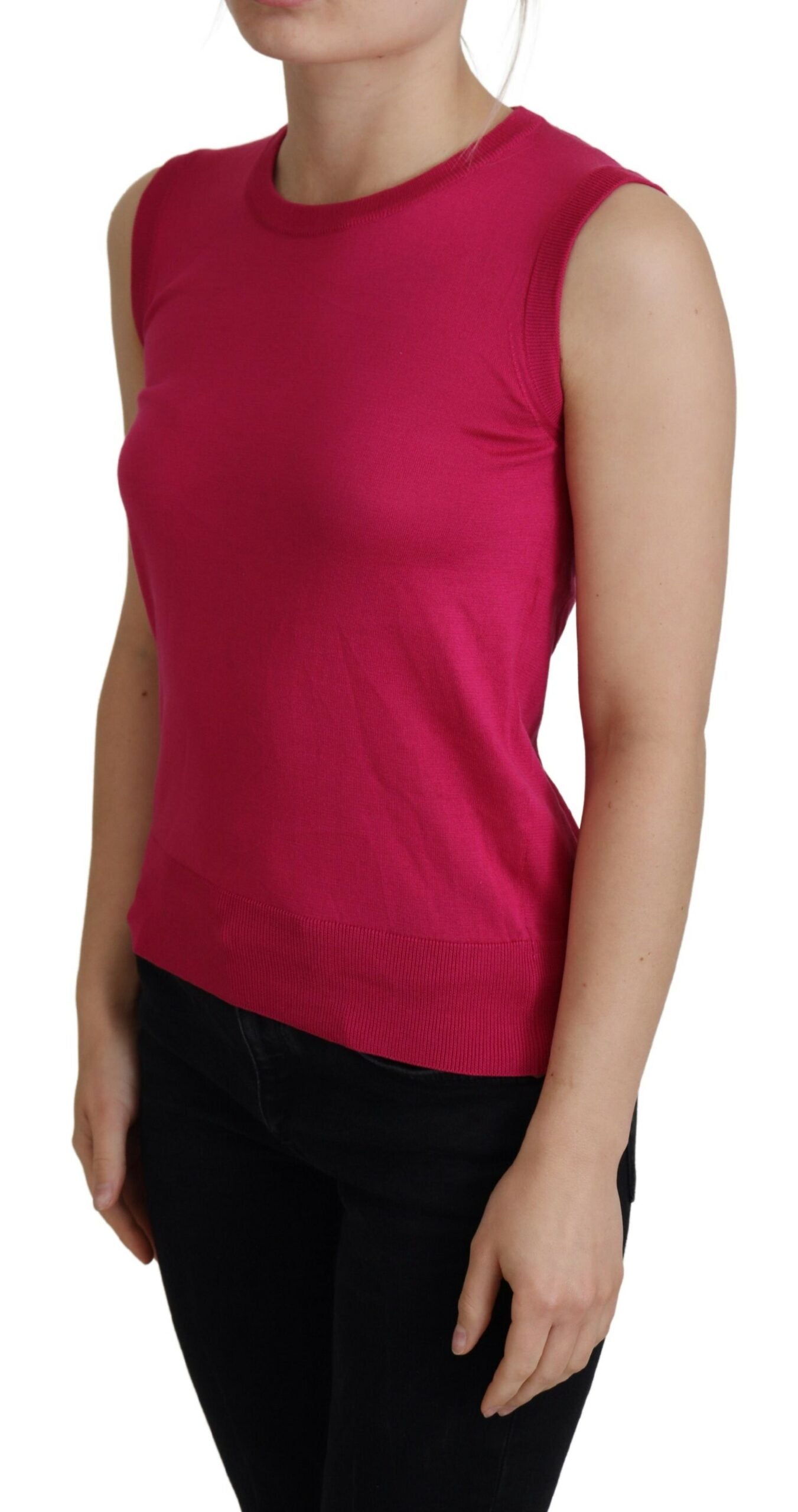 Camiseta sin mangas con cuello redondo y chaleco de seda rosa