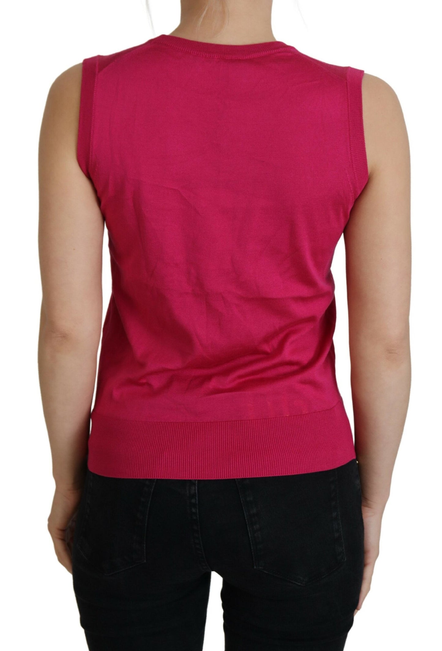 Camiseta sin mangas con cuello redondo y chaleco de seda rosa