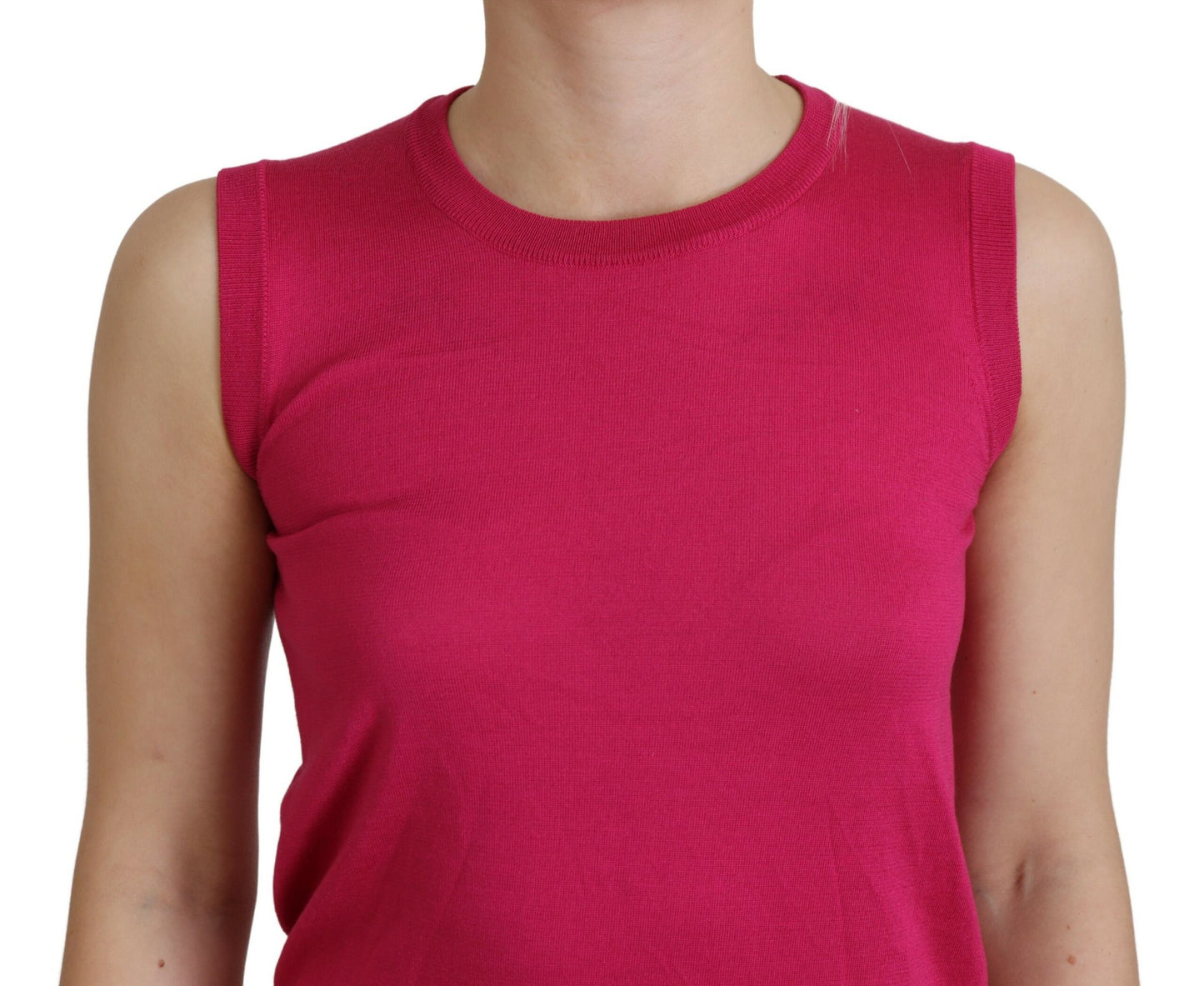 Camiseta sin mangas con cuello redondo y chaleco de seda rosa