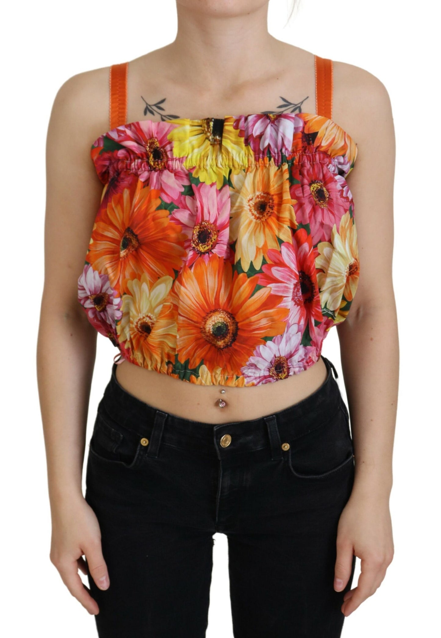 Blusa corta de algodón con estampado floral