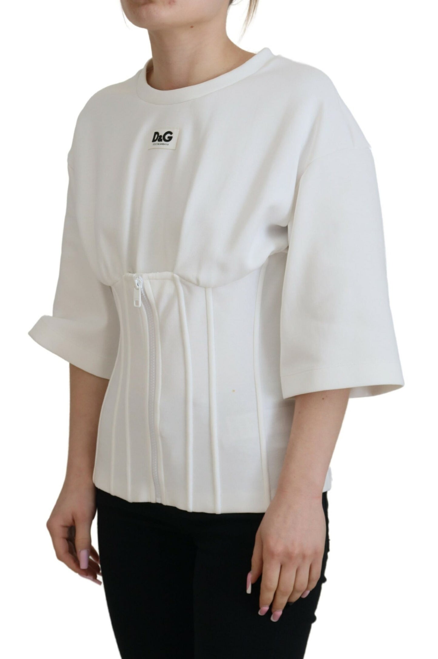 Camiseta blanca de algodón elástico con corsé