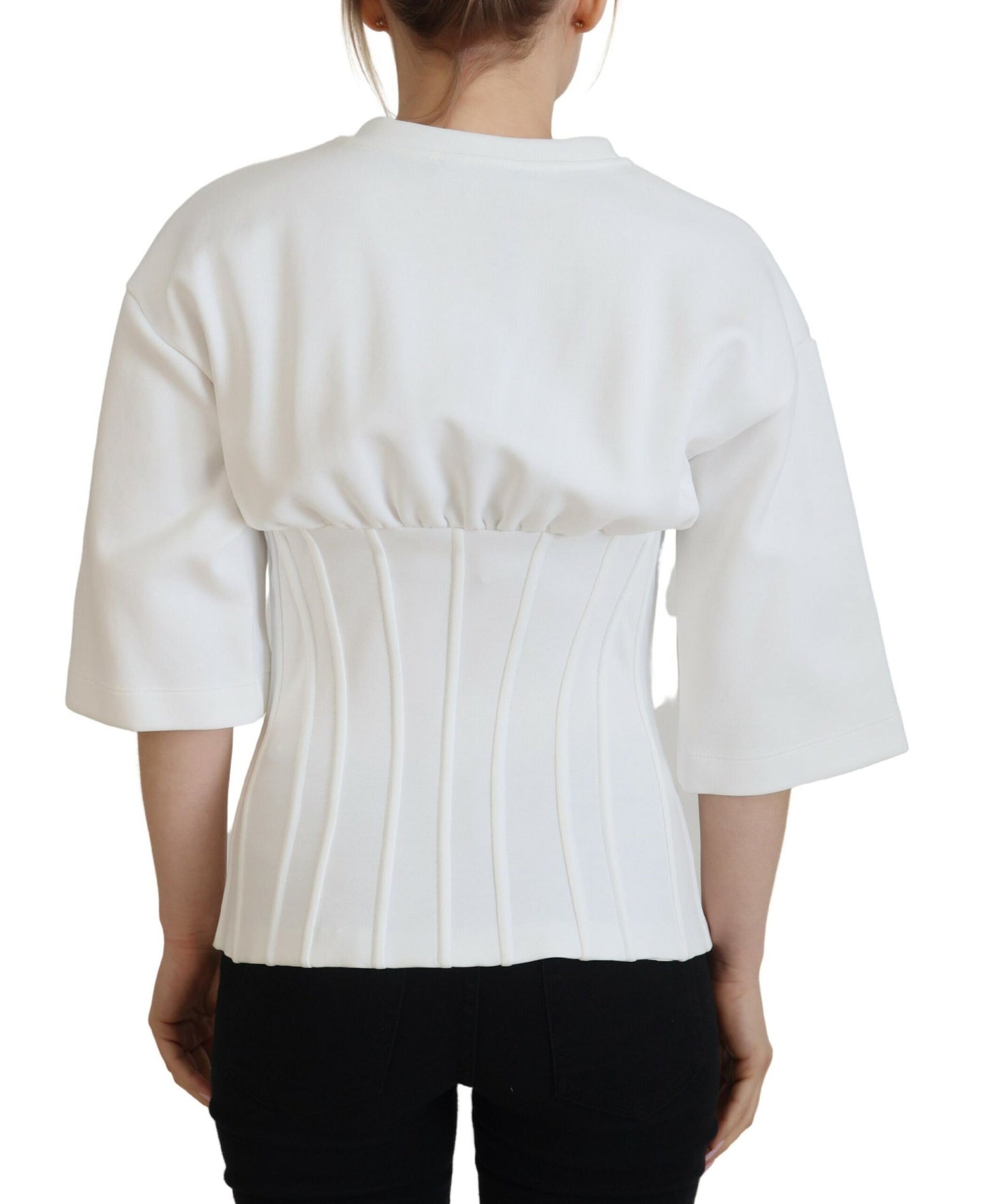 Camiseta blanca de algodón elástico con corsé