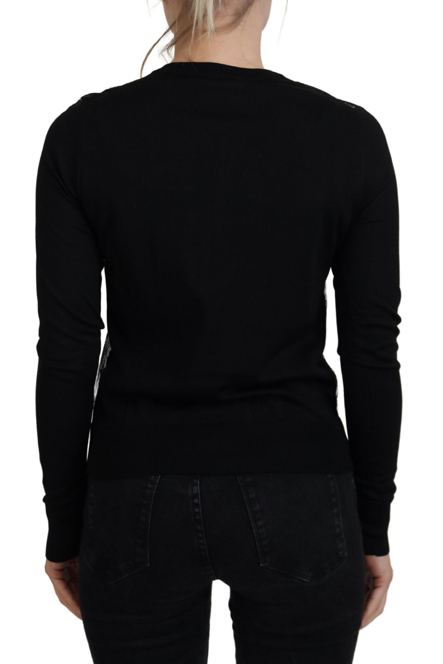 Pull cardigan noir à boutons en dentelle florale