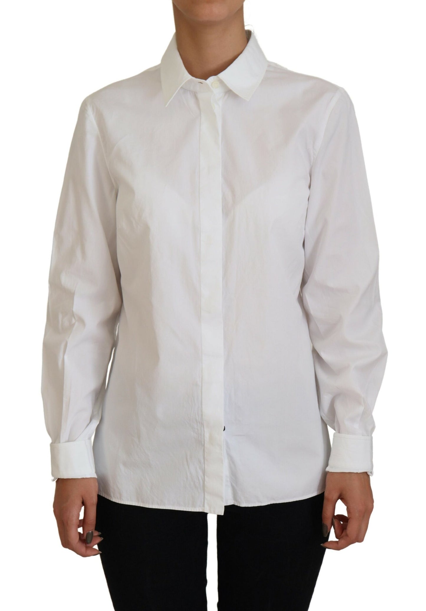 Blusa formal de algodón blanco con cuello y mangas largas