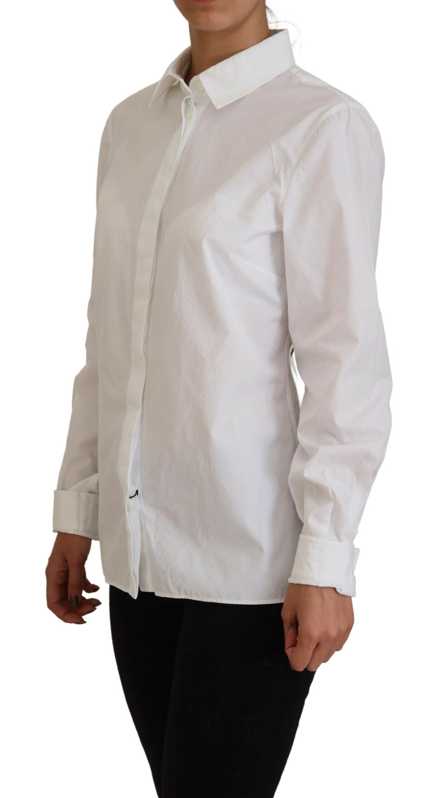 Blusa formal de algodón blanco con cuello y mangas largas