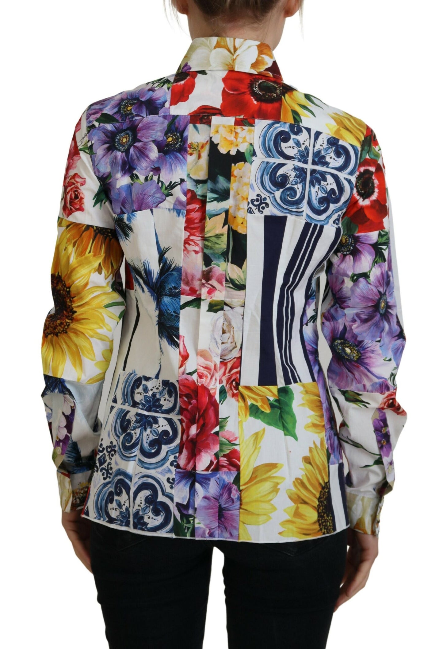 Blusa de algodón con cuello y estampado floral multicolor