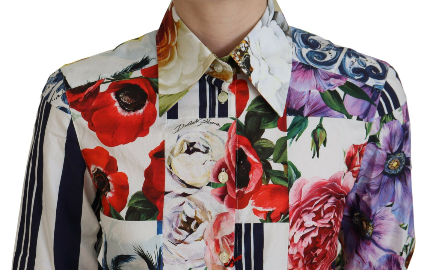Blusa de algodón con cuello y estampado floral multicolor