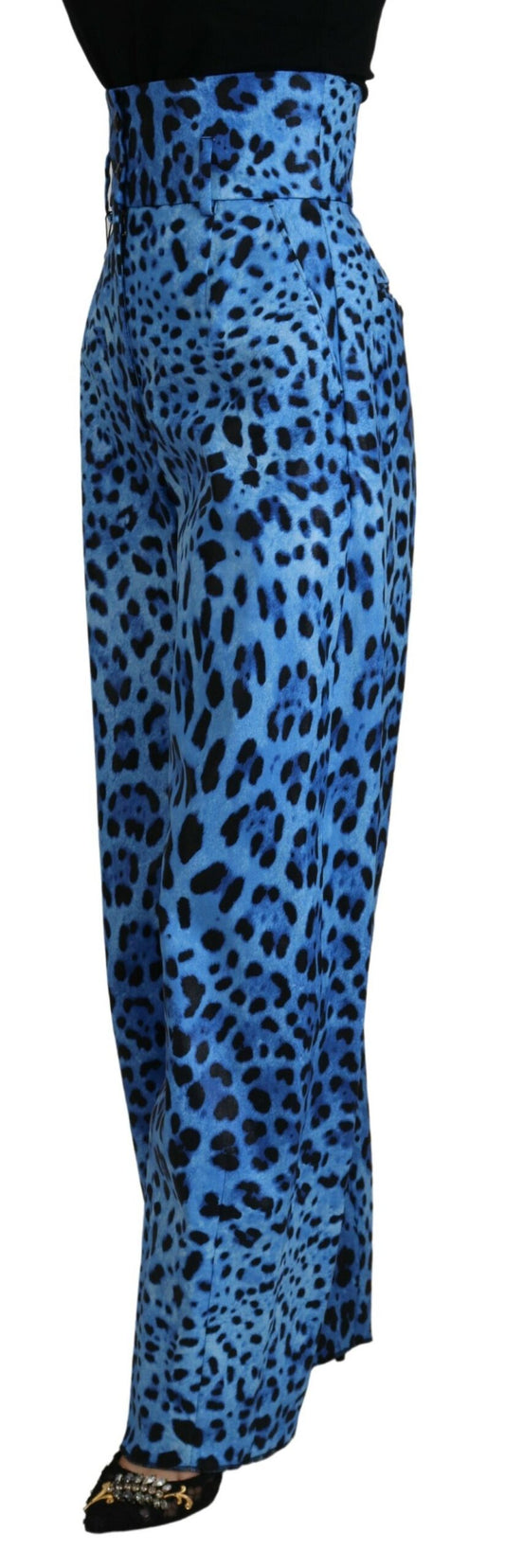 Pantalones de cintura alta con estampado de leopardo azul