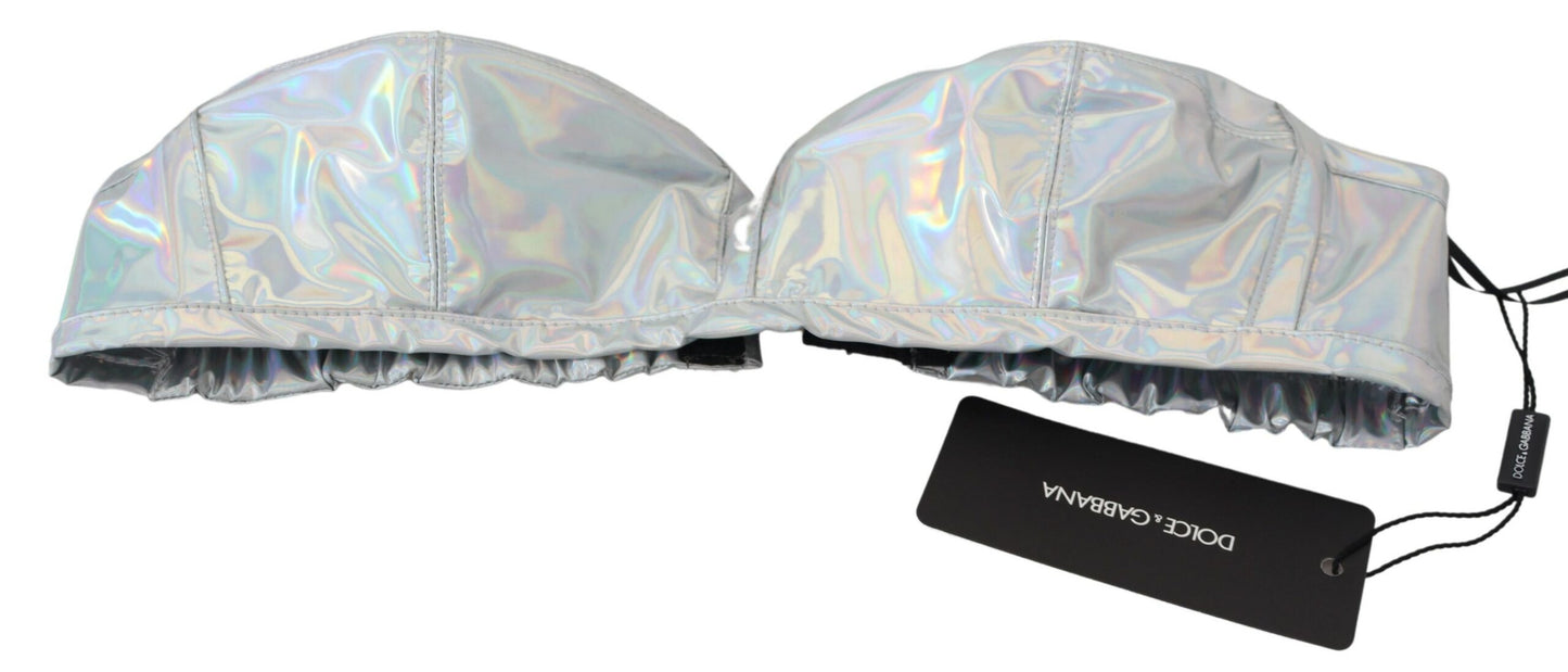 Top tipo bustier con efecto holográfico plateado