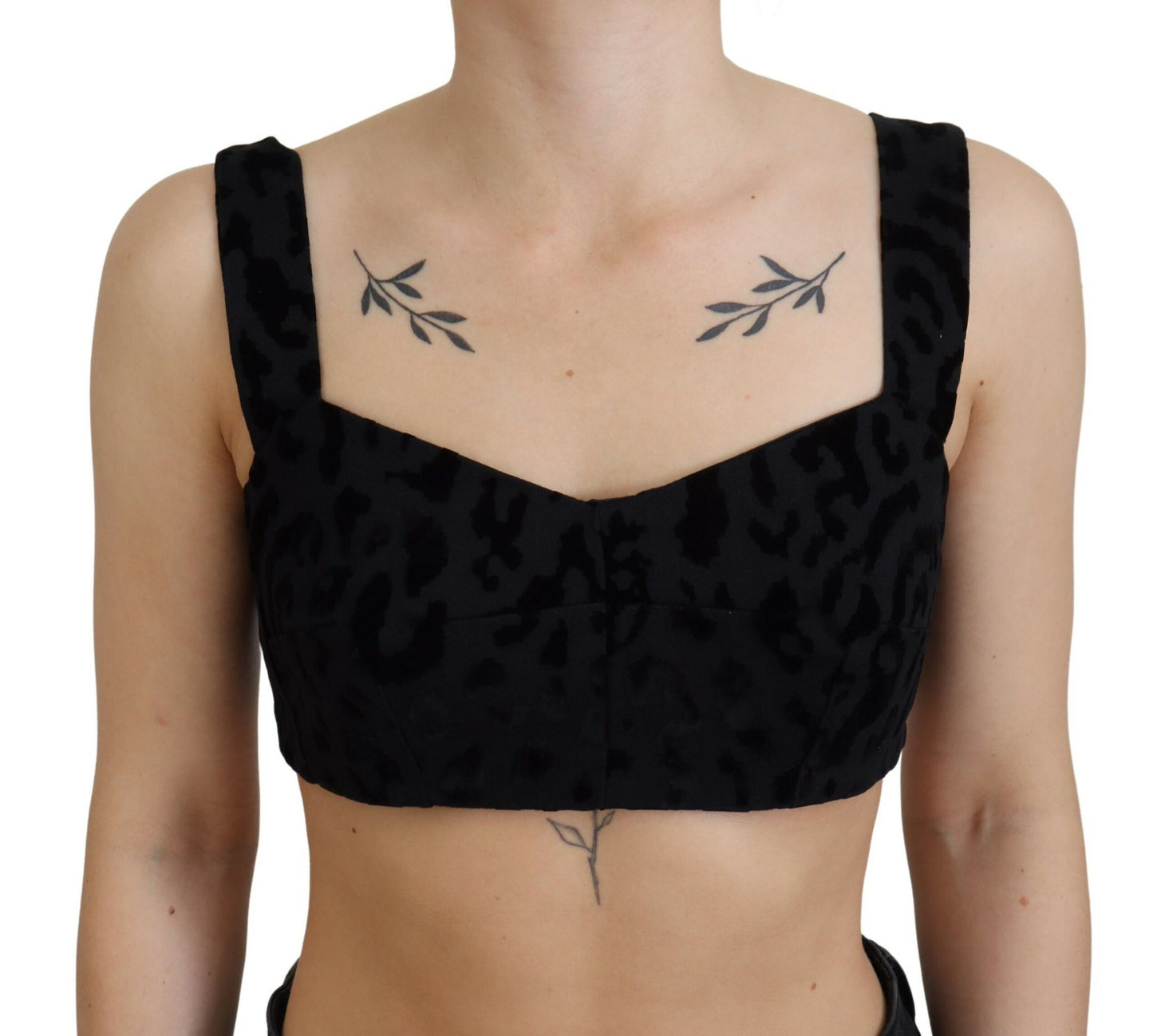 Top tipo corsé con corpiño corto de leopardo negro