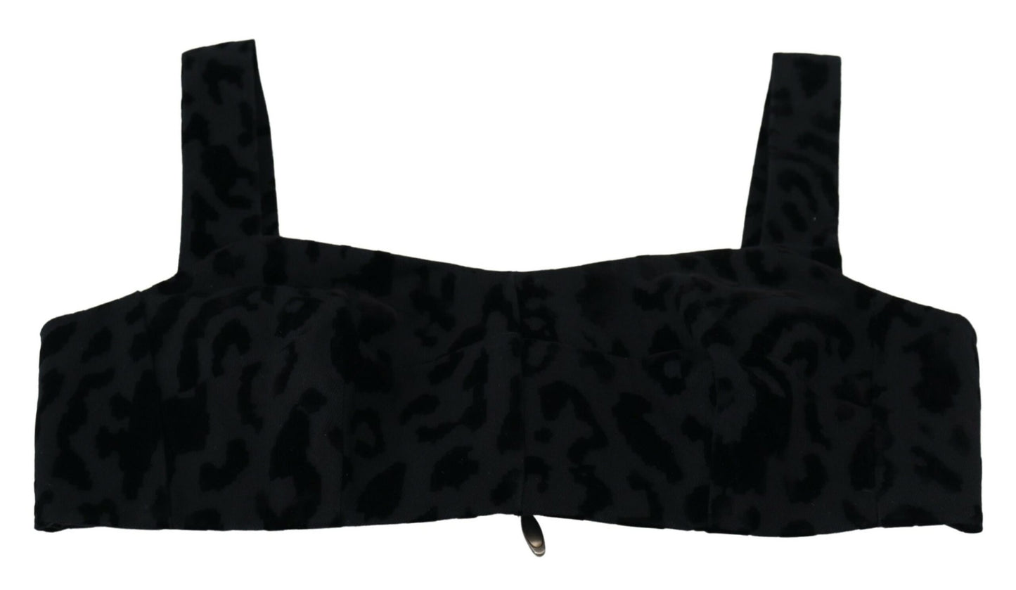 Top tipo corsé con corpiño corto de leopardo negro