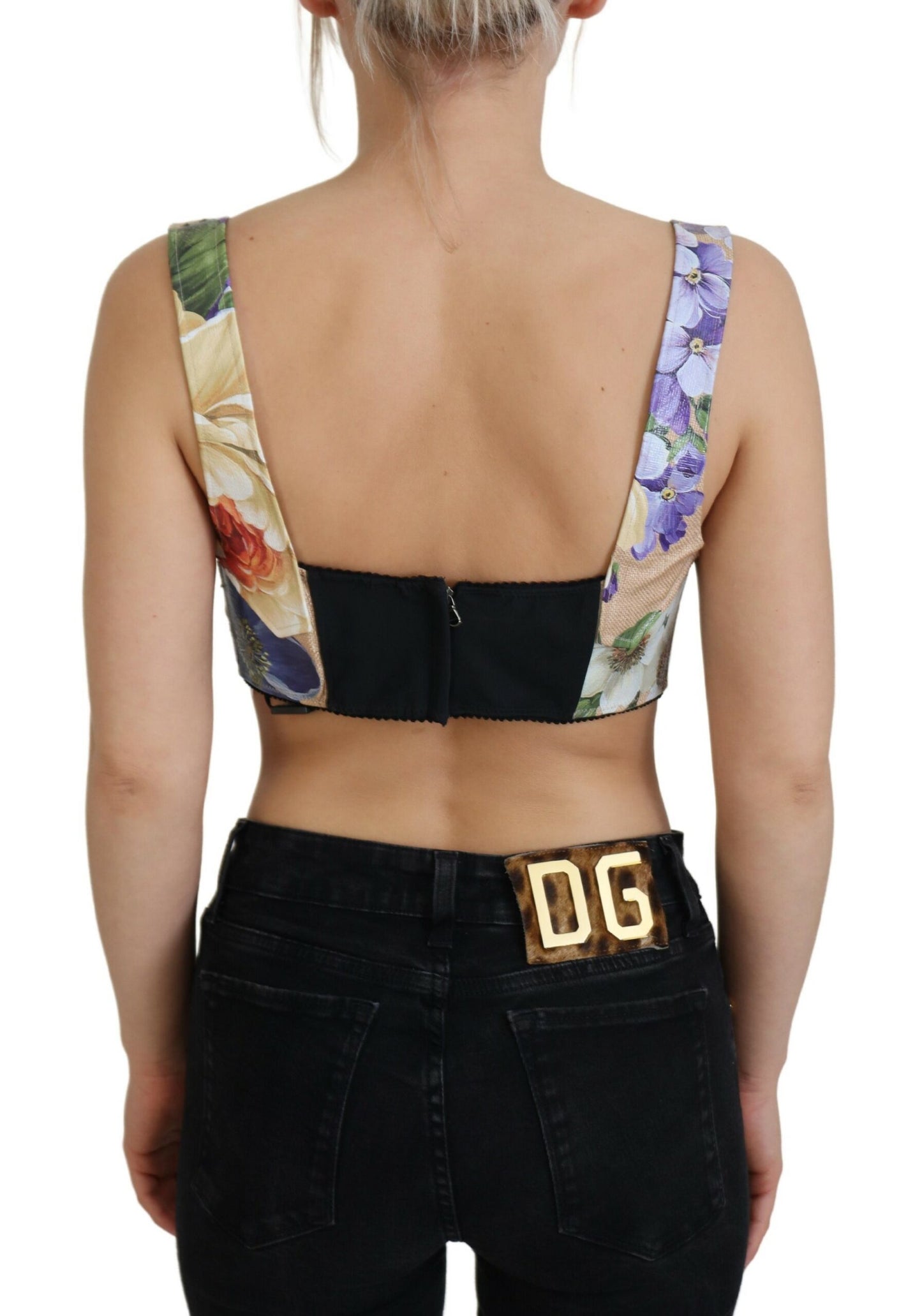 Top tipo corsé con corpiño corto y estampado floral multicolor