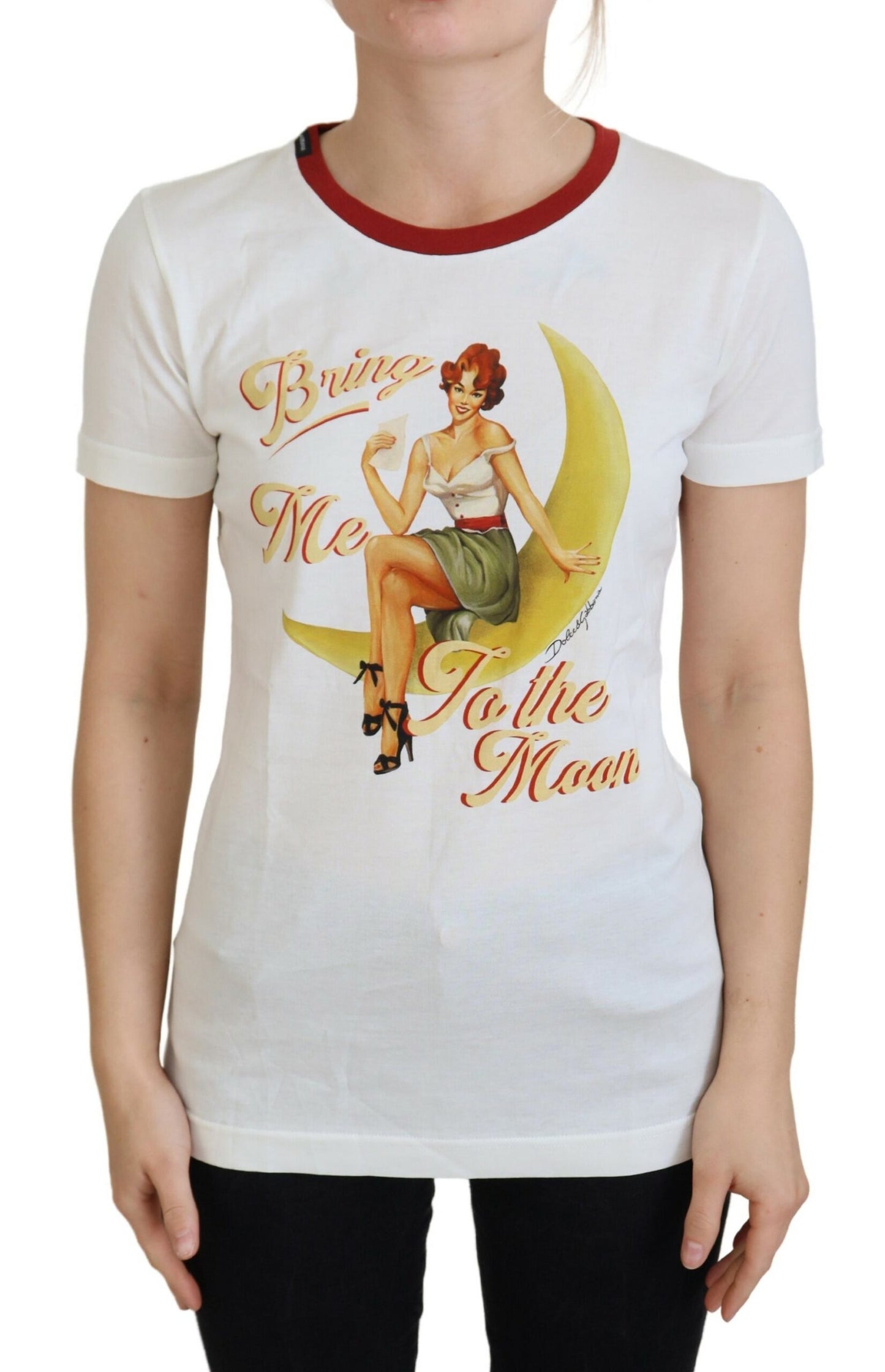 Top tipo jersey de manga corta con estampado blanco