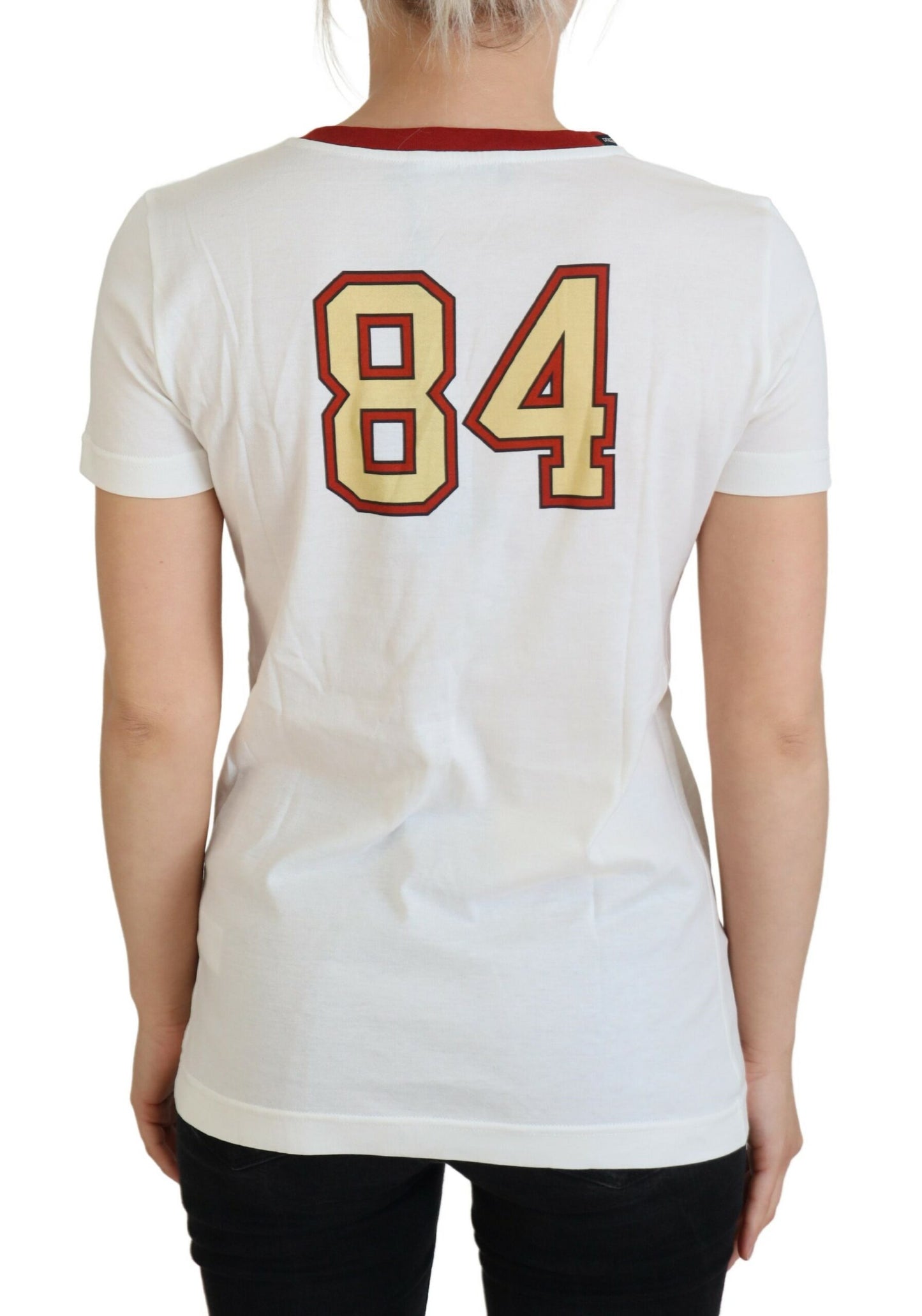 Top tipo jersey de manga corta con estampado blanco