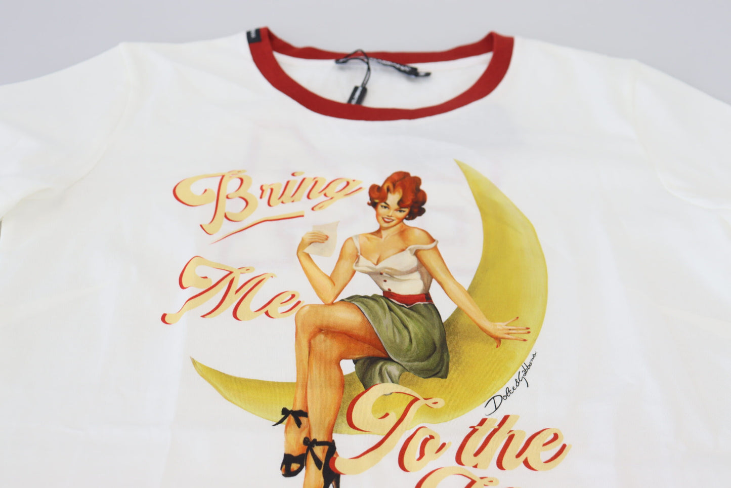 Top tipo jersey de manga corta con estampado blanco