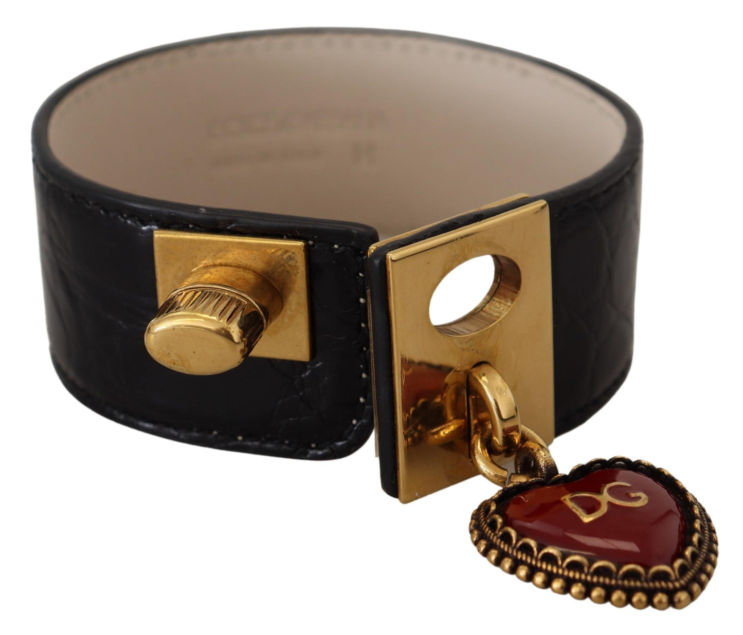Bracelet porte-clés cœur DG en cuir dauphin noir