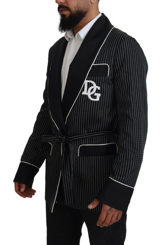 Veste blazer rayée noire à patchs DG pour homme